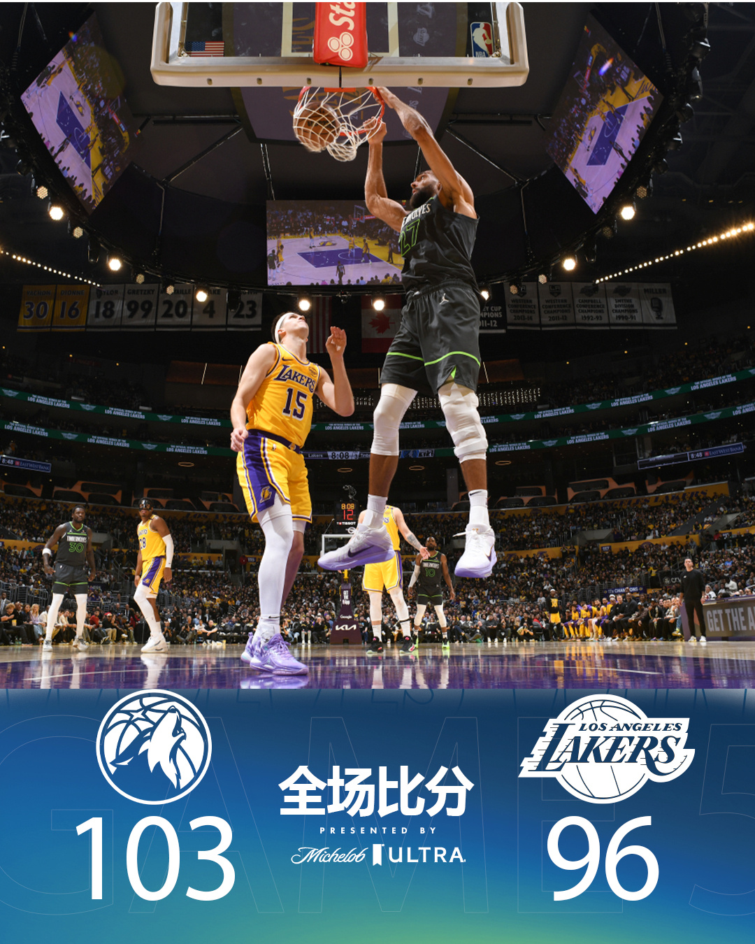 爱游戏tv-湖人力克广东队，布伦森高光表现